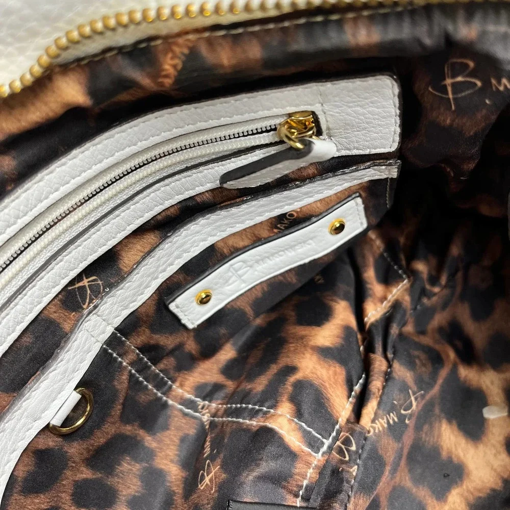 B. Makowsky White Leather Satchel Handbag - Picture 9 of 11